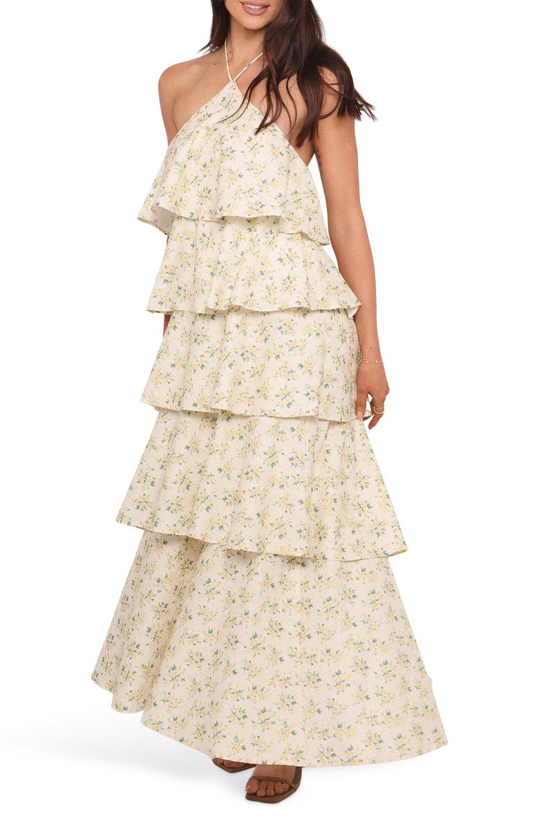 Petal & Pup Darlia Tiered Floral Print Maxi Dress, Alternate, color, Yellow Floral