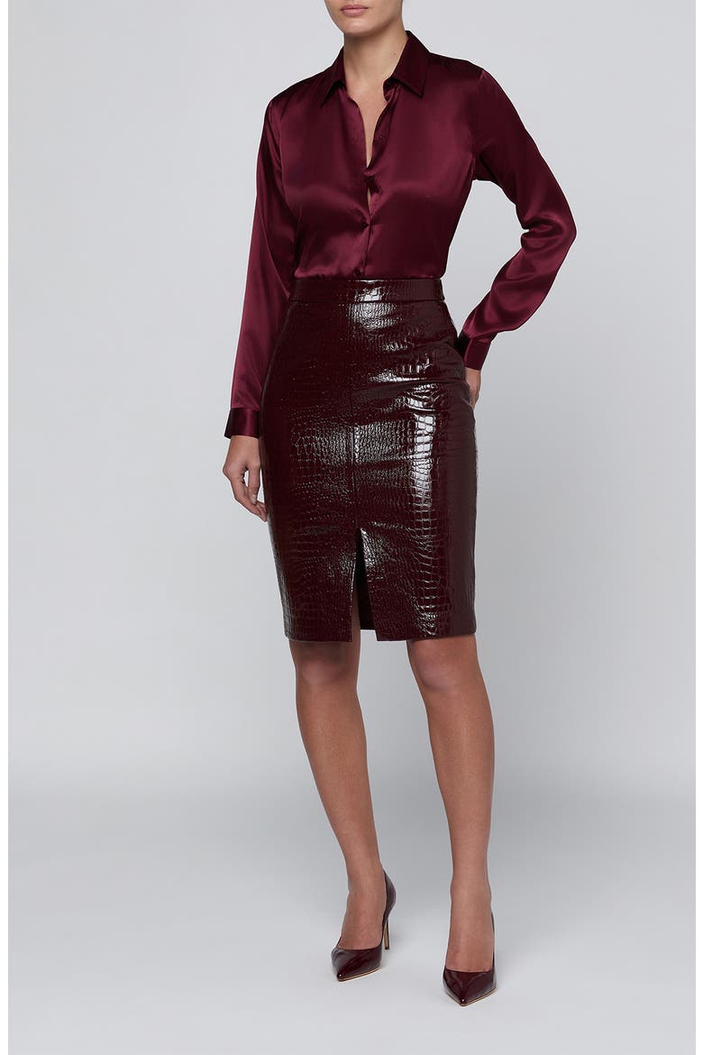 Violetta Croc Embossed Faux Leather Pencil Skirt, Alternate, color, DARK PORT CROC