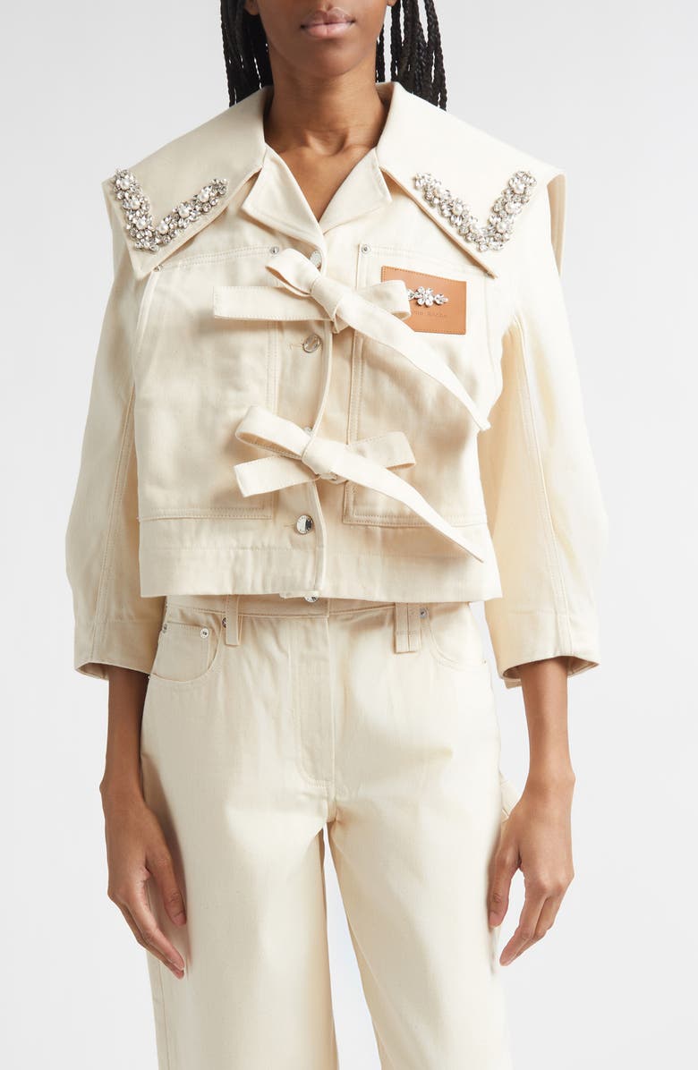 Simone Rocha Cropped Sailor Collar Workwear Jacket, Main, color, Ecru/ Pearl/ Clear