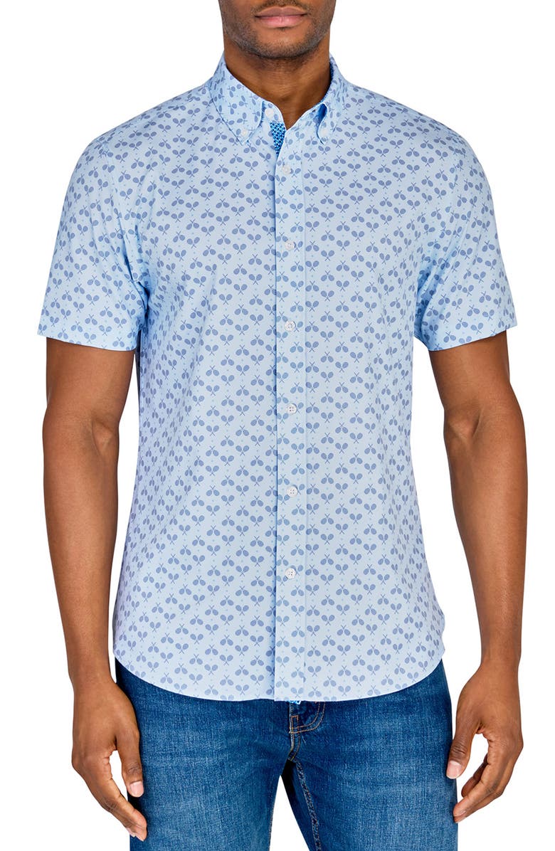 CONSTRUCT Slim Fit Tennis Racket Recycled 4-Way Stretch Performance Short Sleeve Shirt, Main, color, 