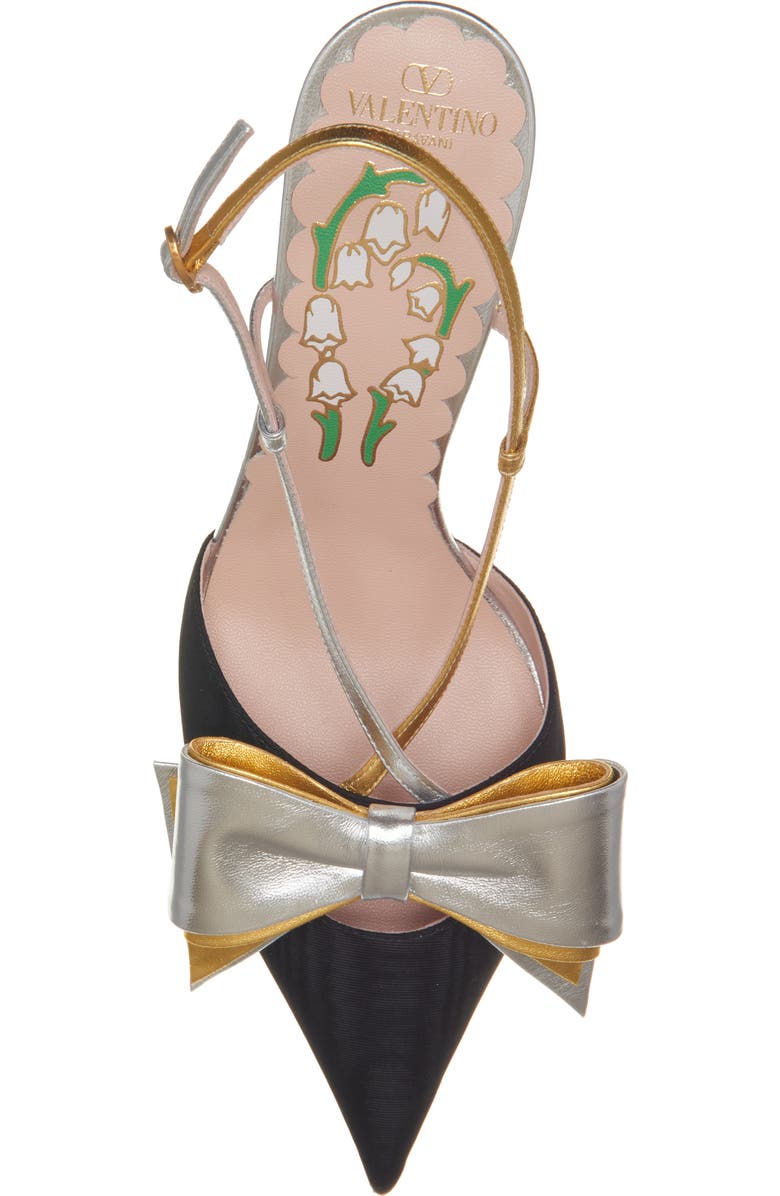 Valentino Garavani Bowow Pointed Toe Slingback Pump, Alternate, color, Black/ Silver