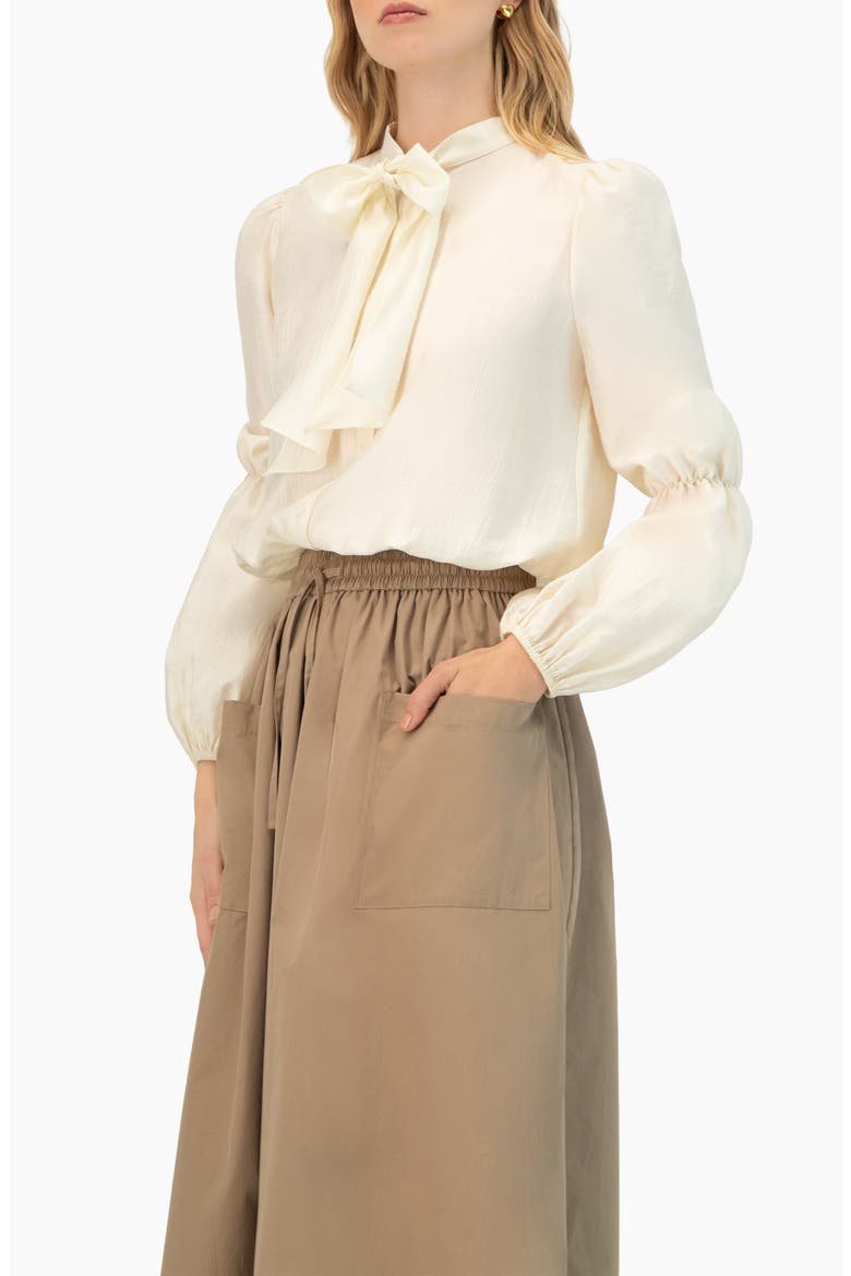 Long Sleeve Blouse with Neck Tie, Alternate, color, Ivory