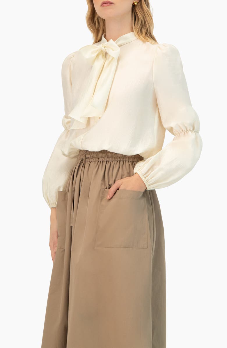 IVONNE Long Sleeve Blouse with Neck Tie, Alternate, color, Ivory