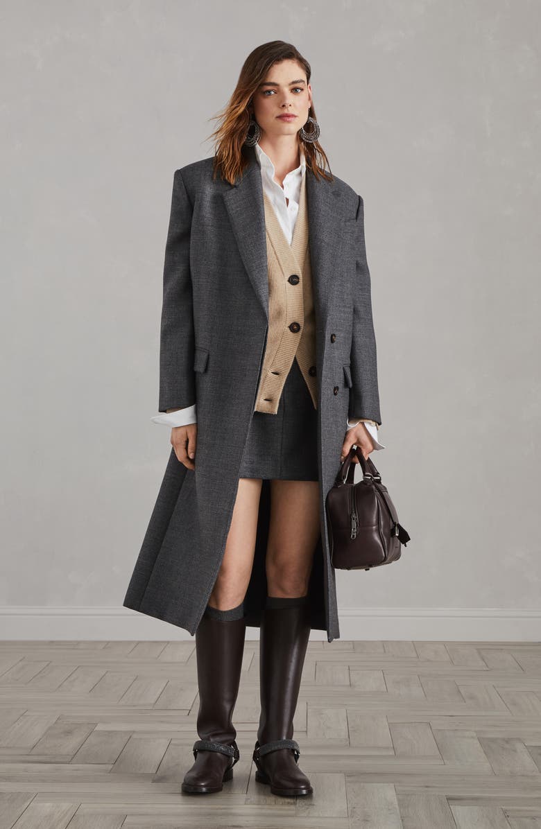 Brunello Cucinelli Cashmere English rib cardigan with shiny cuff details, Alternate, color, 