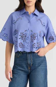 Eyelet Cotton Poplin Camp Shirt