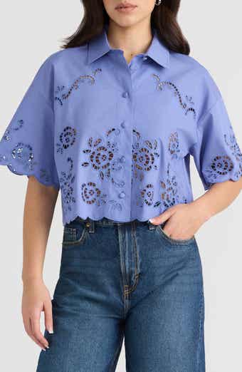Eyelet Cotton Poplin Camp Shirt