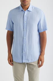 Bugatchi Orson Shaped Fit Short Sleeve Linen Button-Up Shirt