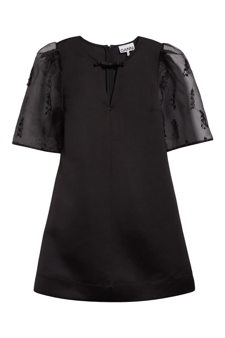 Fringe Detail Organza Minidress, Alternate, color, BLACK