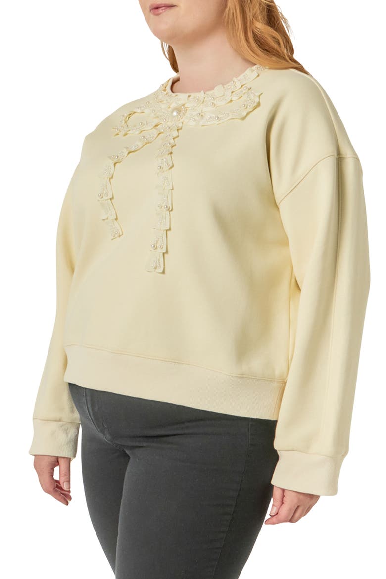 Beaded Ribbon Trim Sweatshirt, Alternate, color, CREAM