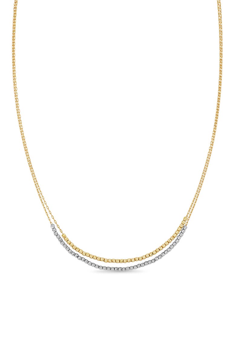 14K Gold 2-Tone Double Beaded Layered Chain Necklace (Online Trunk Show), Main, color, 14K WHITE GOLD/YELLOW GOLD