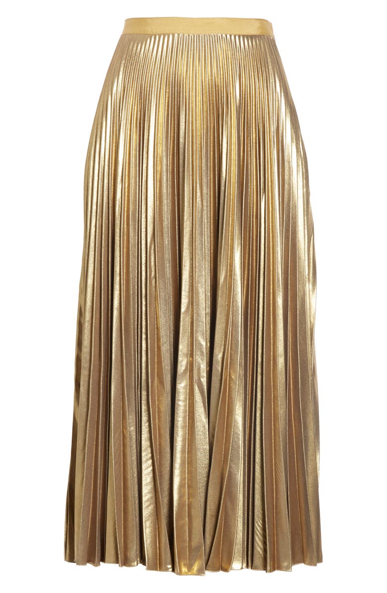 Dries Van Noten Pleated Metallic Skirt, Alternate, color,