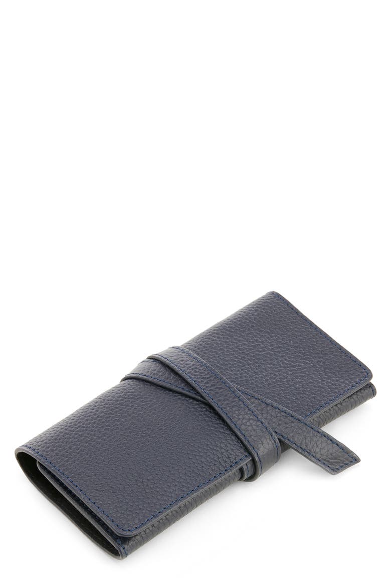 Leather Tech Cord Organizer Roll, Main, color, NAVY BLUE
