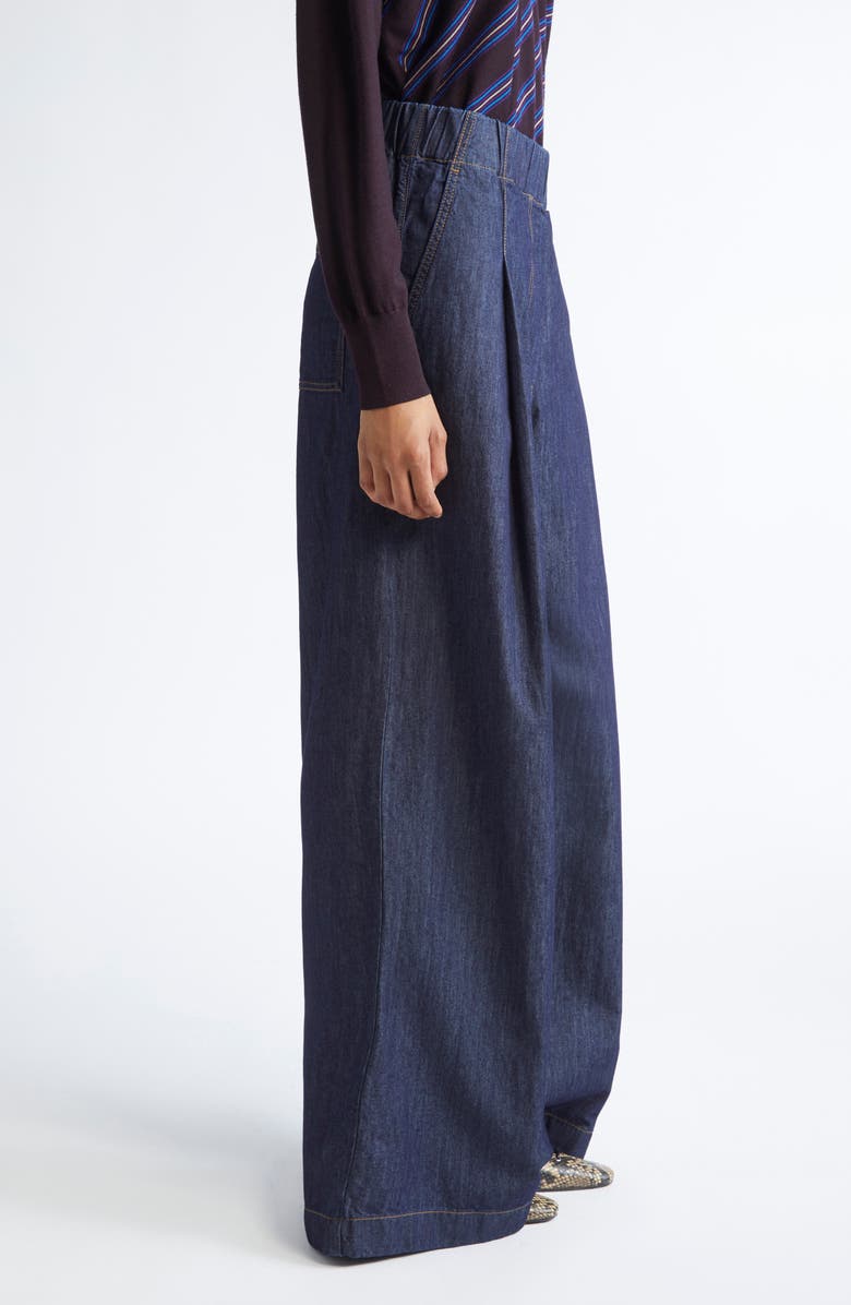 Dries Van Noten Pila Pleated Wide Leg Denim Pants, Alternate, color, Indigo