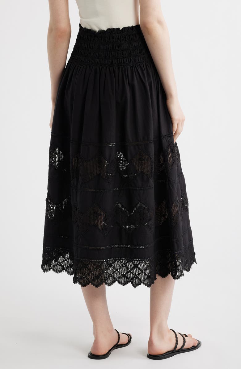 THE GREAT. The Rosette Crochet Trim Cotton Pull-On Skirt, Alternate, color, Black