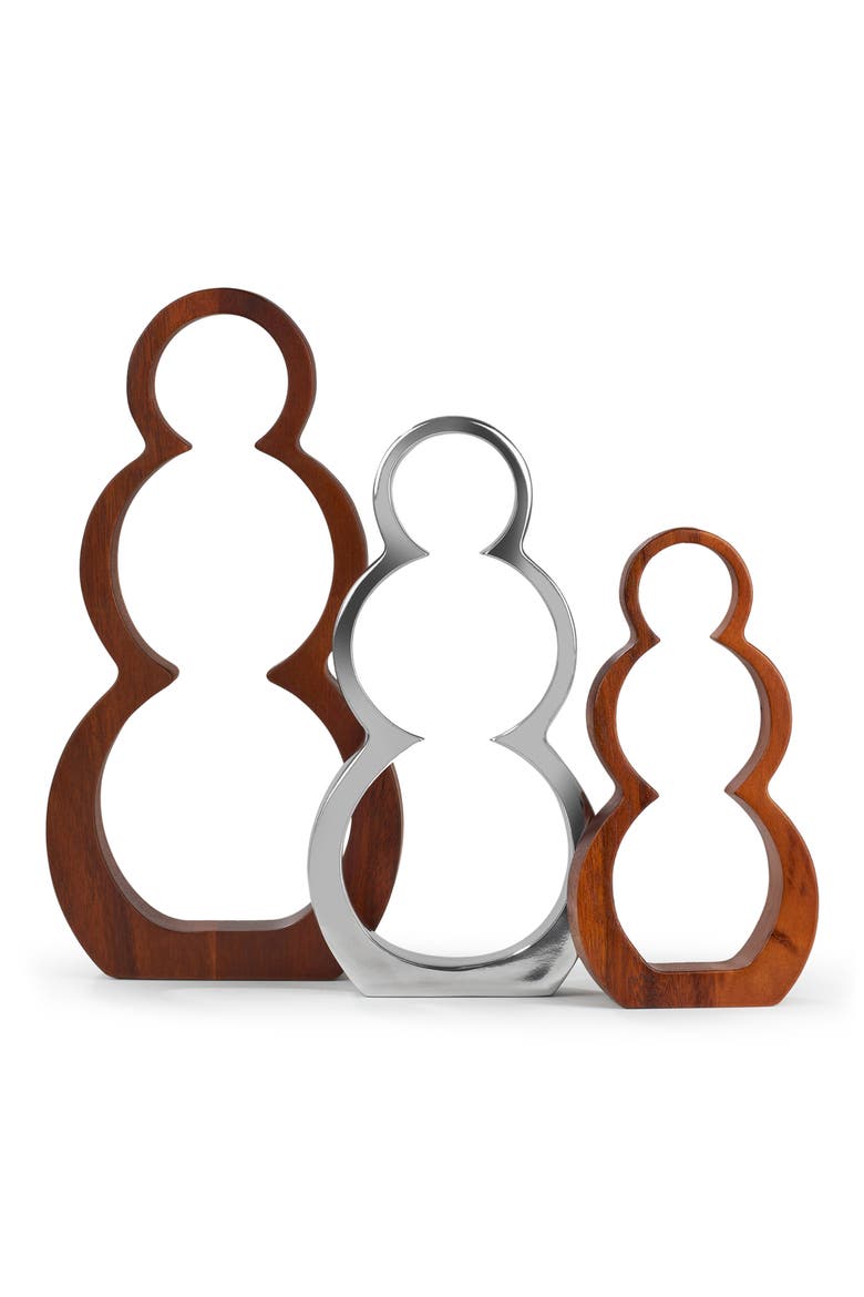 Set of 3 Snowman Decorations, Main, color, SILVER/ BROWN