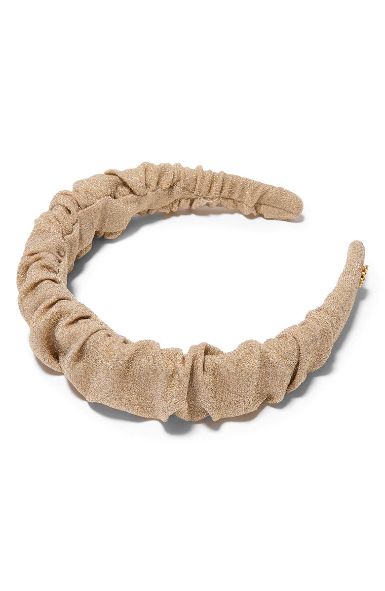 Lele Sadoughi Kelly Metallic Knit Ruched Headband, Main, color, Gold