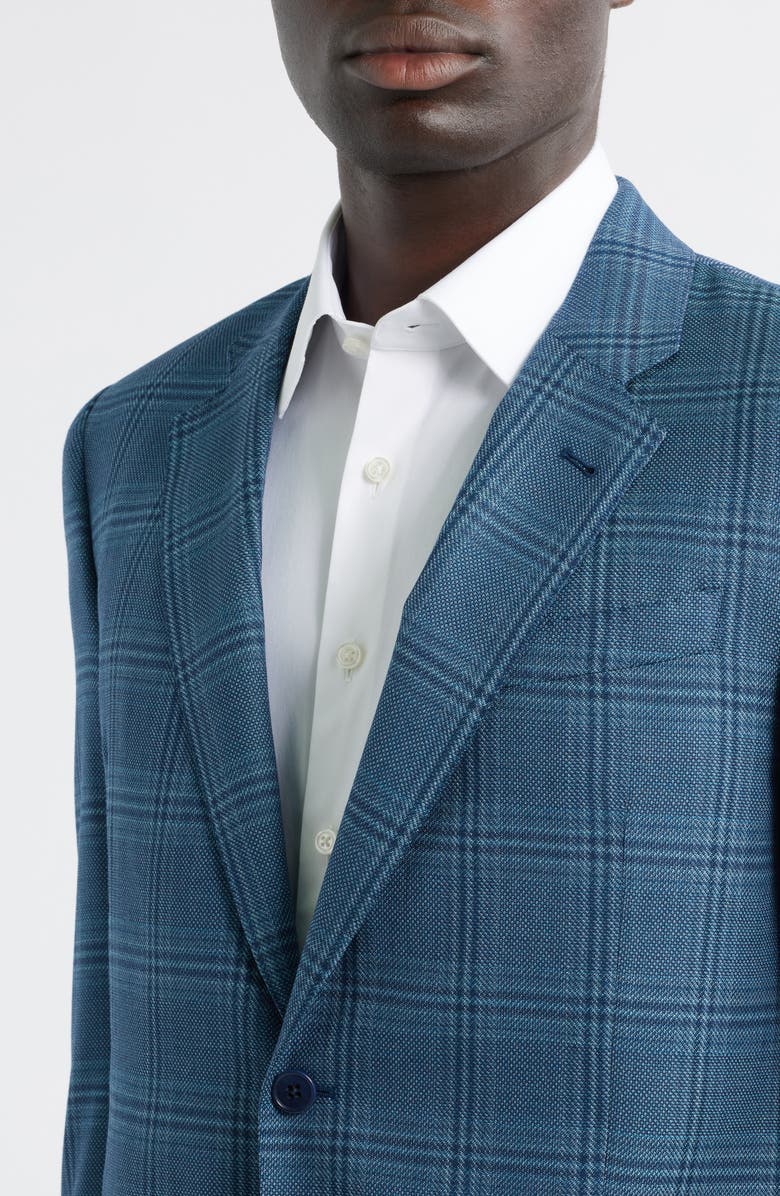 Emporio Armani G Line Windowpane Check Wool Sport Coat, Alternate, color, Teal