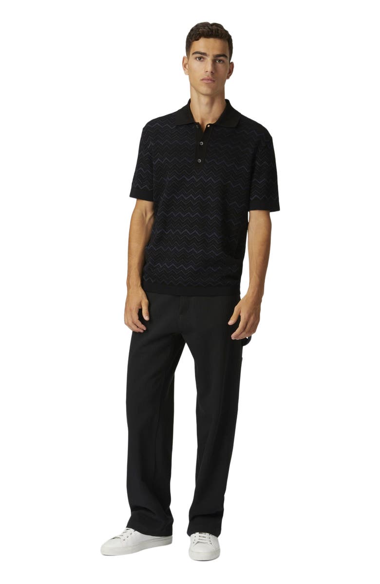 Missoni Knitted Polo Shirt In A Cotton And Viscose Blend Zigzag, Main, color, Black & Blue
