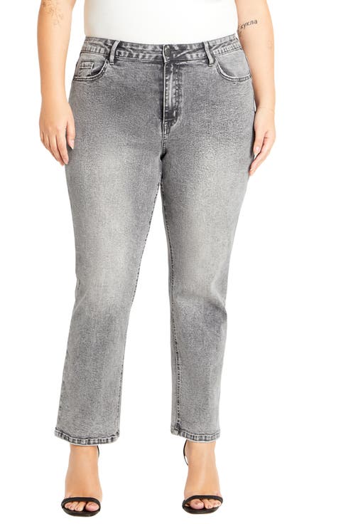 Harley Keyla High Waist Straight Leg Jeans (Soft Grey) (Plus)