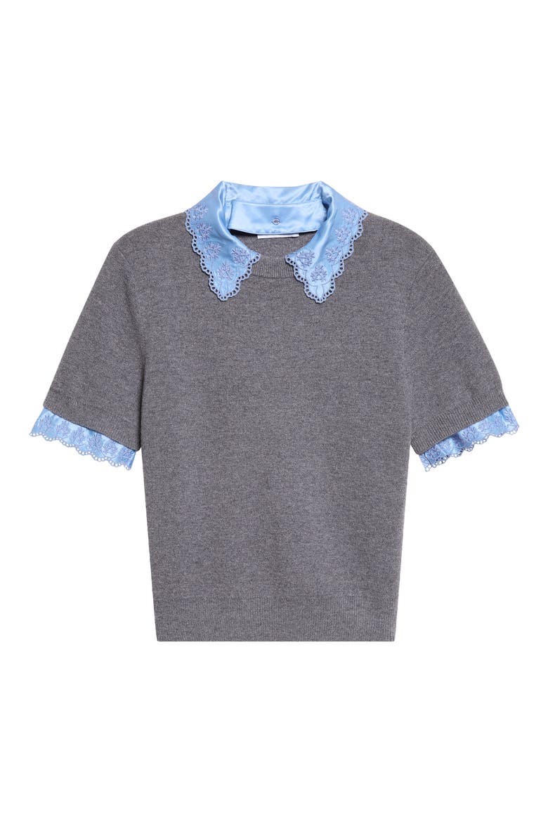 Short Sleeve Wool & Cashmere Sweater with Removable Collar, Main, color, MIX CASH LINGERIE