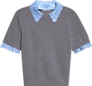 Rabanne Short Sleeve Wool & Cashmere Sweater with Removable Collar