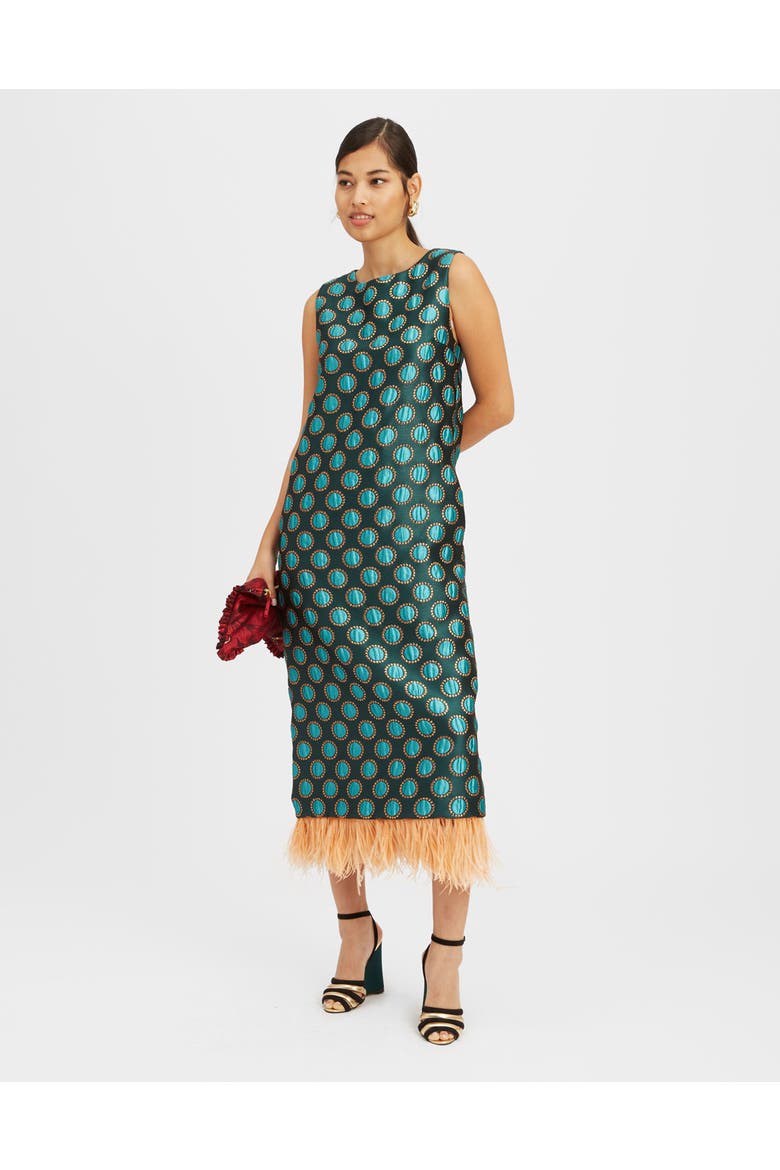 Column Dress Jacquard Winter Sun Emerald, Main, color, Jacquard Winter Sun Emerald