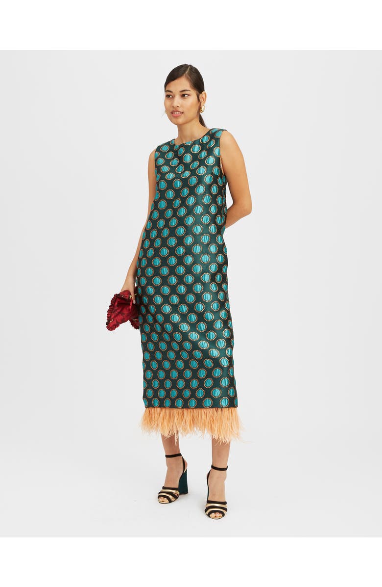 La DoubleJ Column Dress Jacquard Winter Sun Emerald, Main, color, Jacquard Winter Sun Emerald