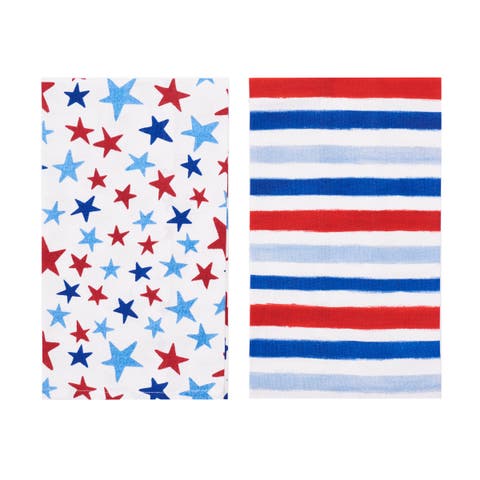 Watercolor Red White and Blue Stars & Stripes 4th of July Kitchen Towel Set of 2