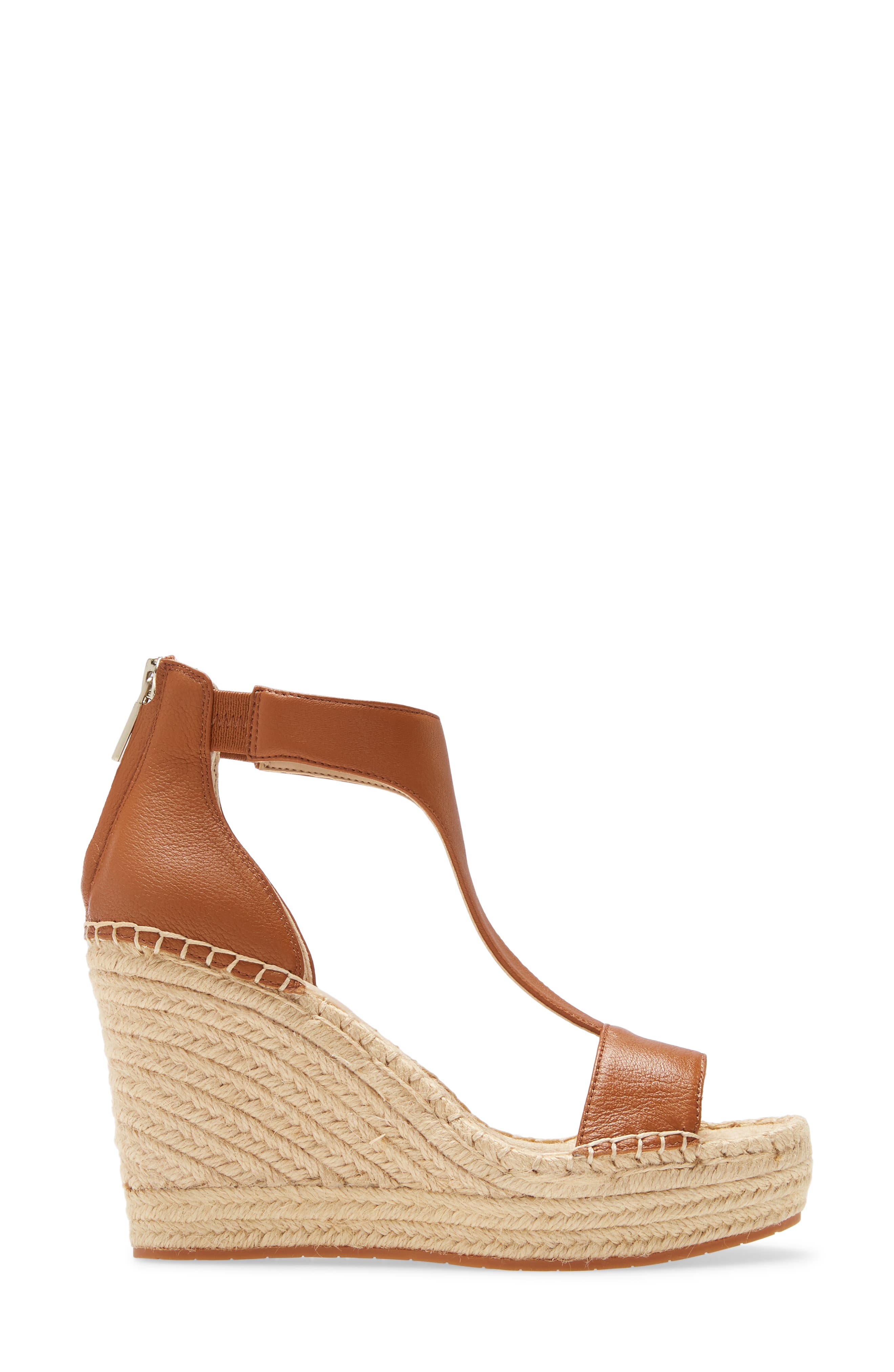 Olivia T-Strap Wedge Sandal, Alternate, color, COGNAC LEATHER