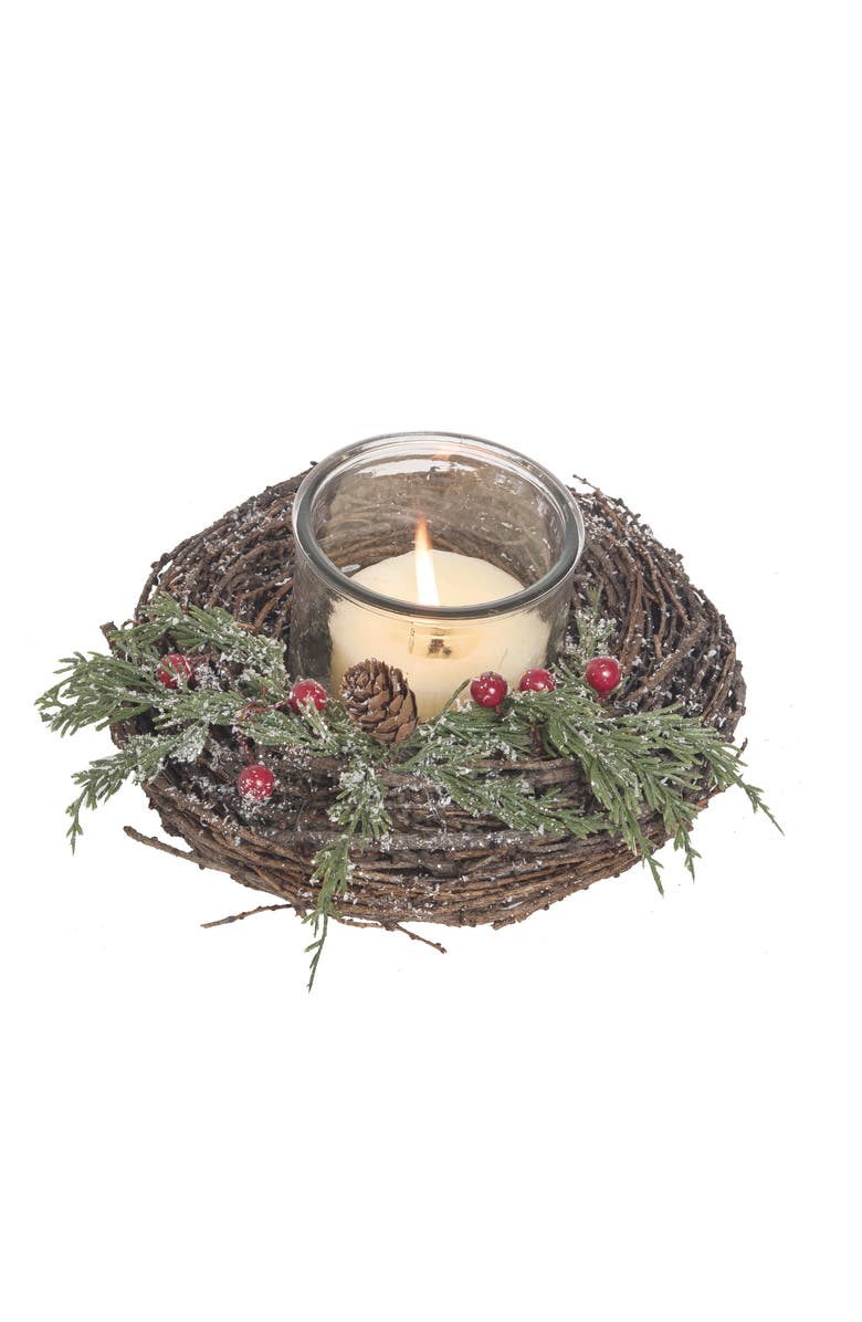 Transpac Multicolor Christmas Twig Sparkling Berry Candle Holder, Main, color, Multicolored