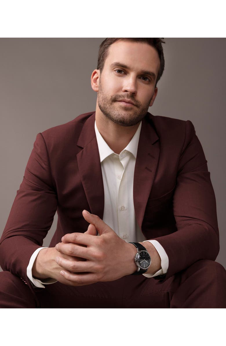 Timex<sup>®</sup> Marlin Automatic Leather Strap Watch, 40mm, Alternate, color, Black