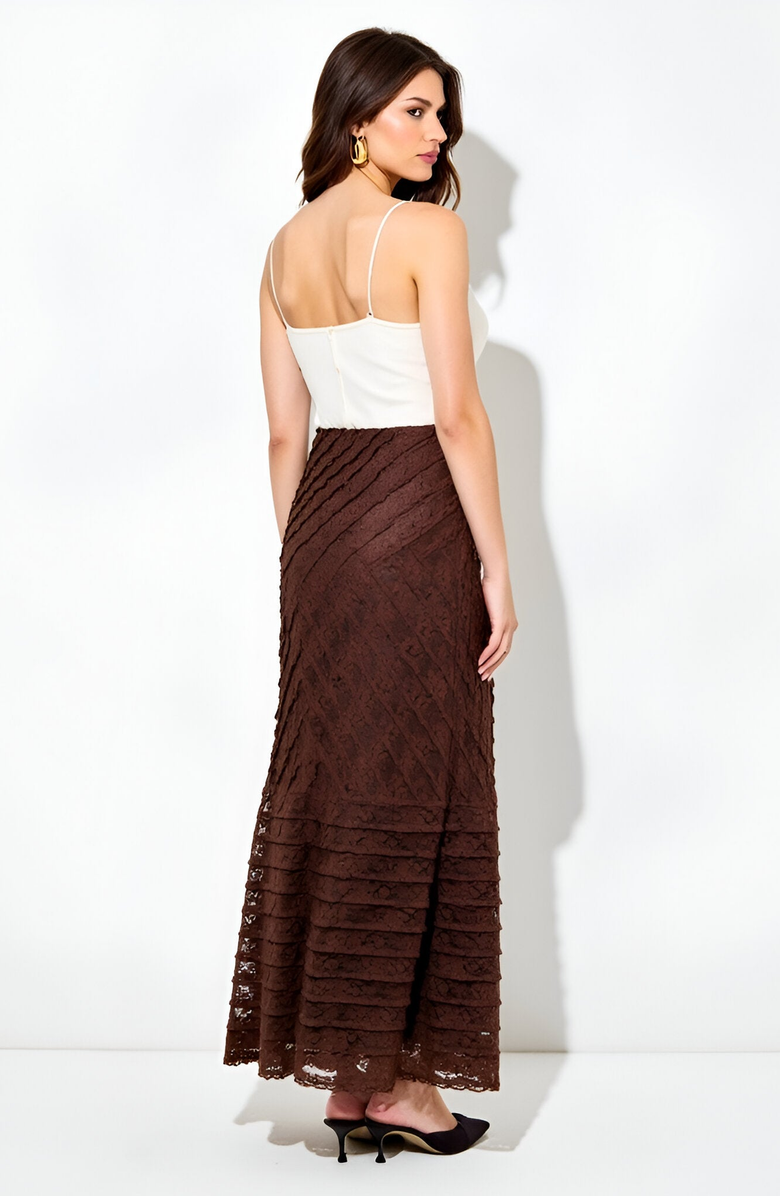 Modenaire Lace Maxi Skirt with Diagonal Panel Detailing and Flared Hem, Alternate, color, 