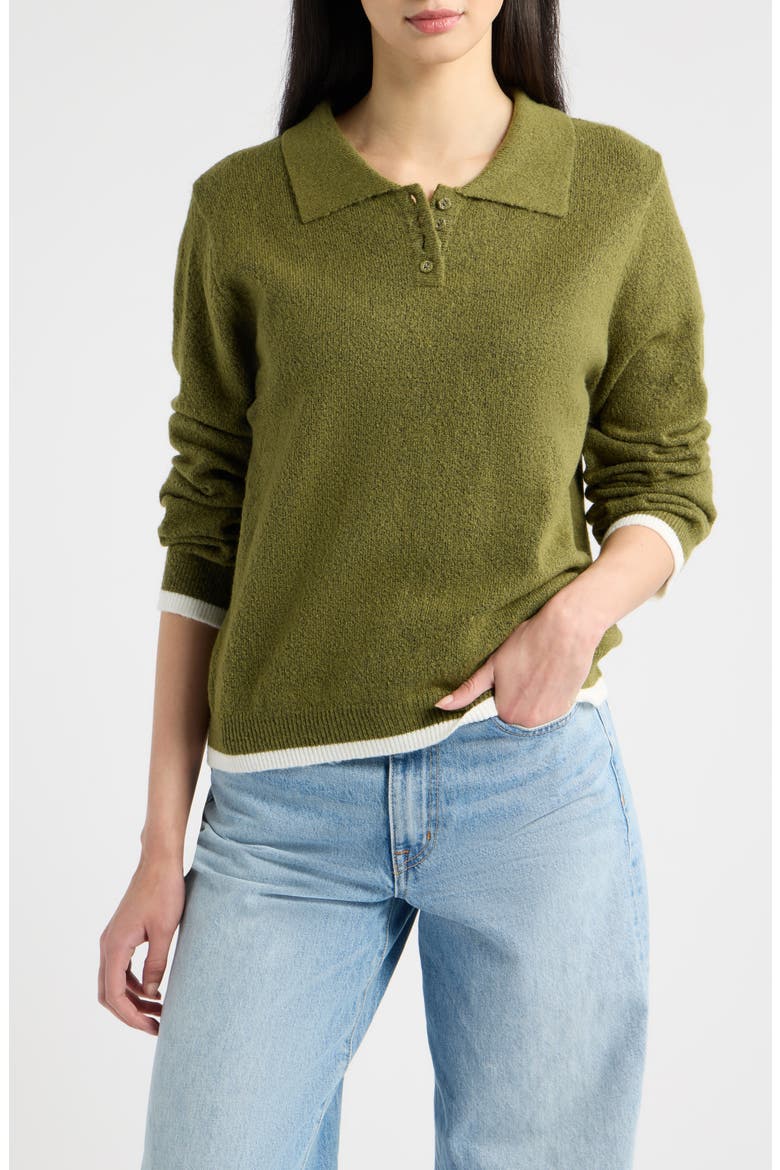 Charlene Tipped Sweater Polo, Main, color, OLIVE