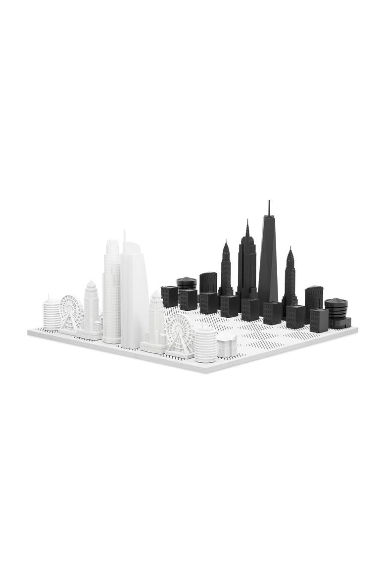 Chess Set Acrylic New York  vs Los Angeles Edition with Marble Hatch Board, Main, color, White