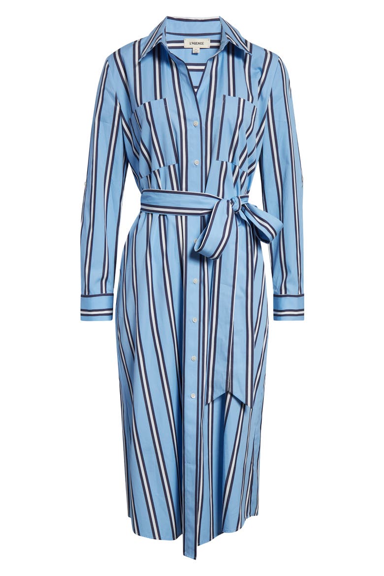 Jubilee Stripe Belted Long Sleeve Cotton Shirtdress, Alternate, color, SKY BLUE/ MIDNIGHT STRIPE