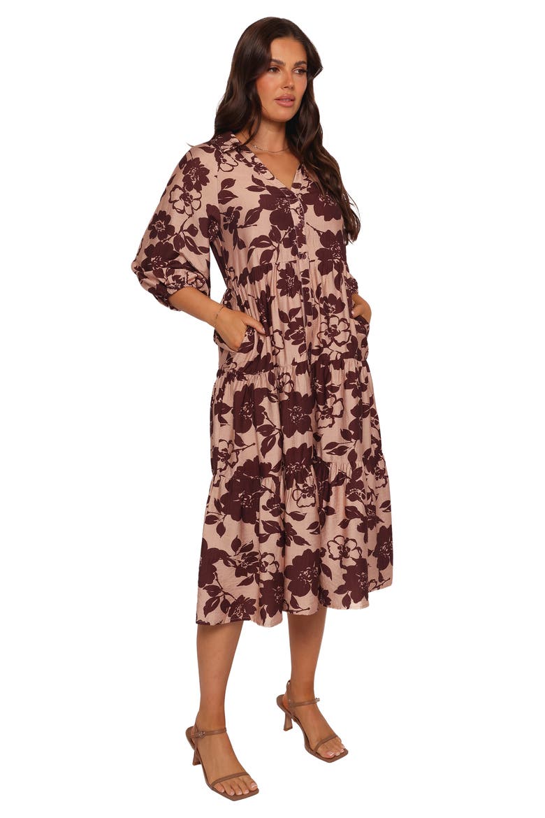 Isaac Floral Midi Shirtdress, Alternate, color, BROWN FLORAL