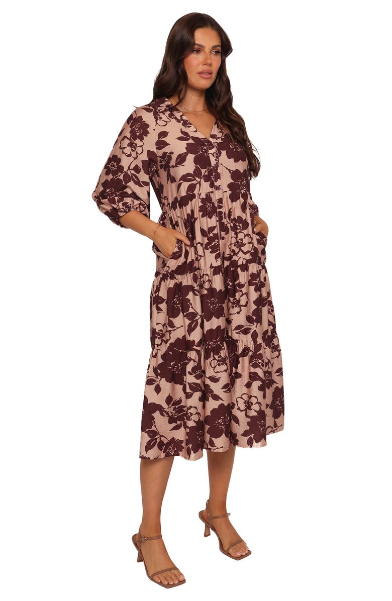Petal & Pup Isaac Floral Midi Shirtdress, Alternate, color, Brown Floral