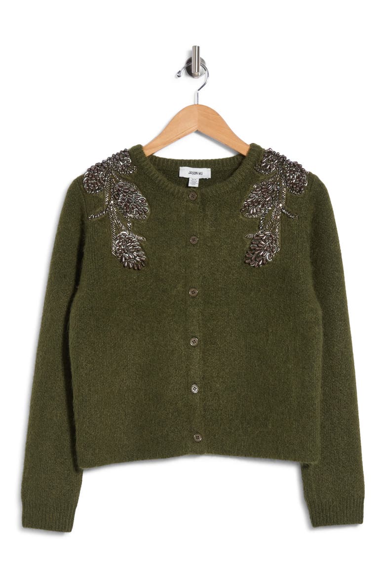 Embellished Cardigan, Main, color, DEEP OLIVE