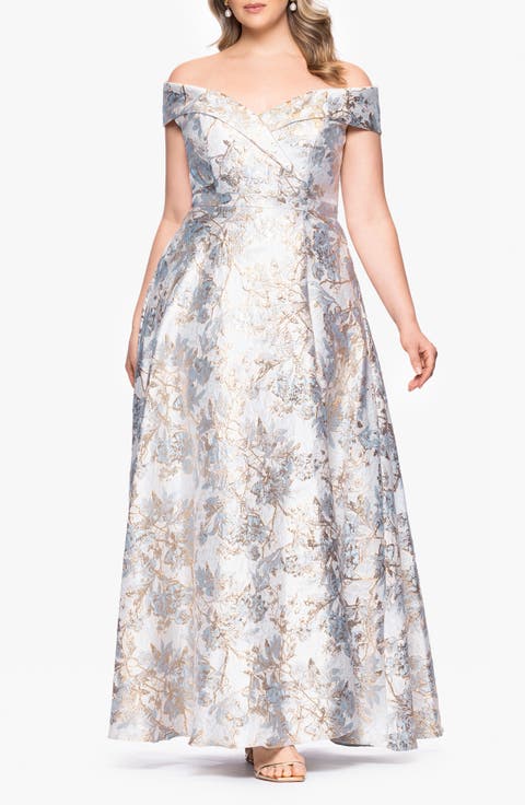 Off the Shoulder Brocade Gown (Plus)
