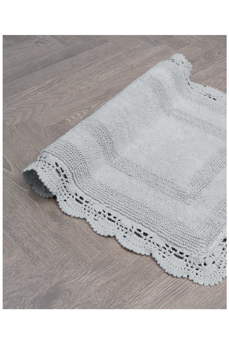 Reversible Crochet Cotton 2-Piece Bath Mat Set, Alternate, color, LIGHT GRAY/GREEN