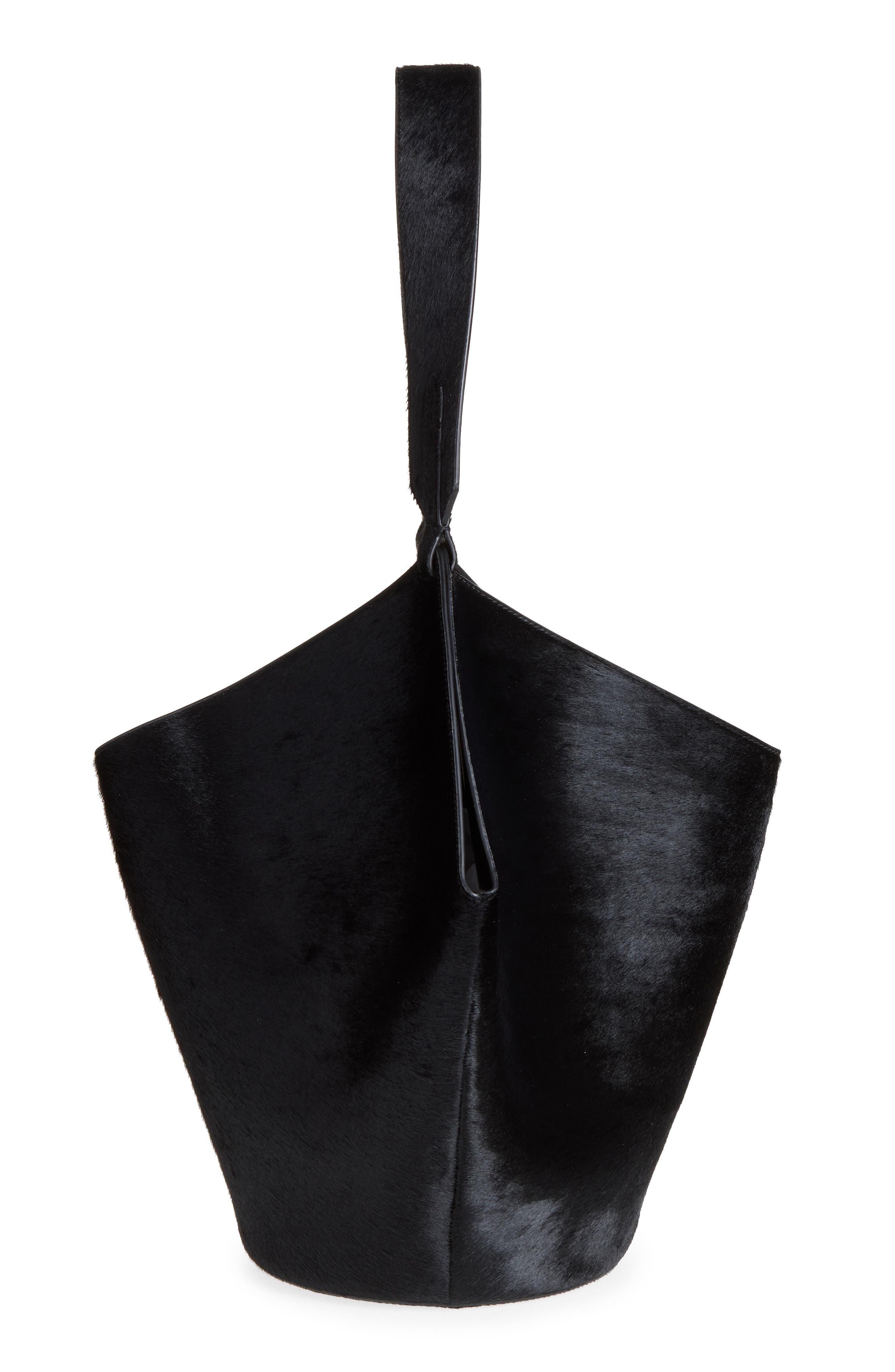 Small Lotus Genuine Calf Hair Top Handle Bag, Alternate, color, BLACK