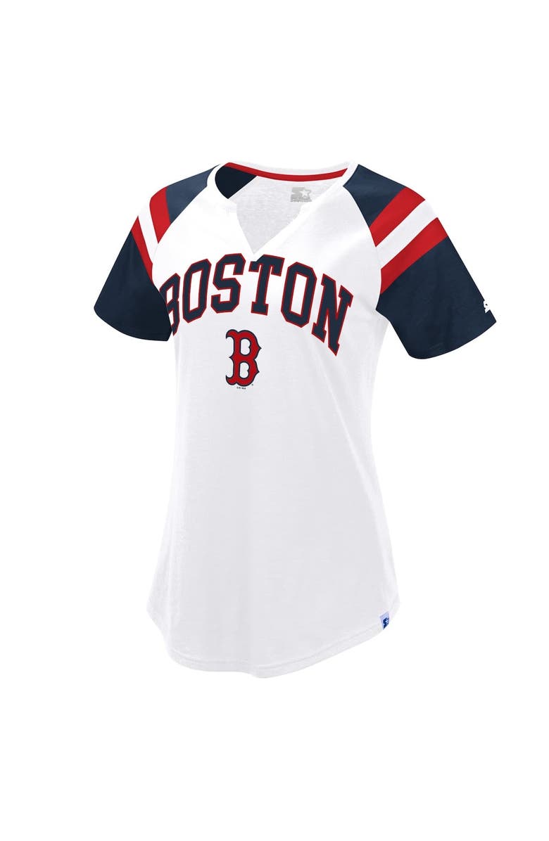 STARTER Women's Starter White/Navy Boston Red Sox Game On Notch Neck Raglan T-Shirt, Main, color, 