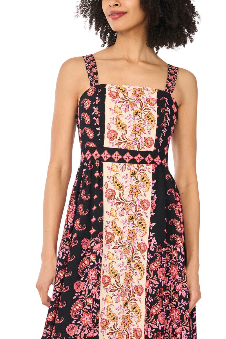 Mixed Scarf Print Midi Dress, Alternate, color, RICH BLACK