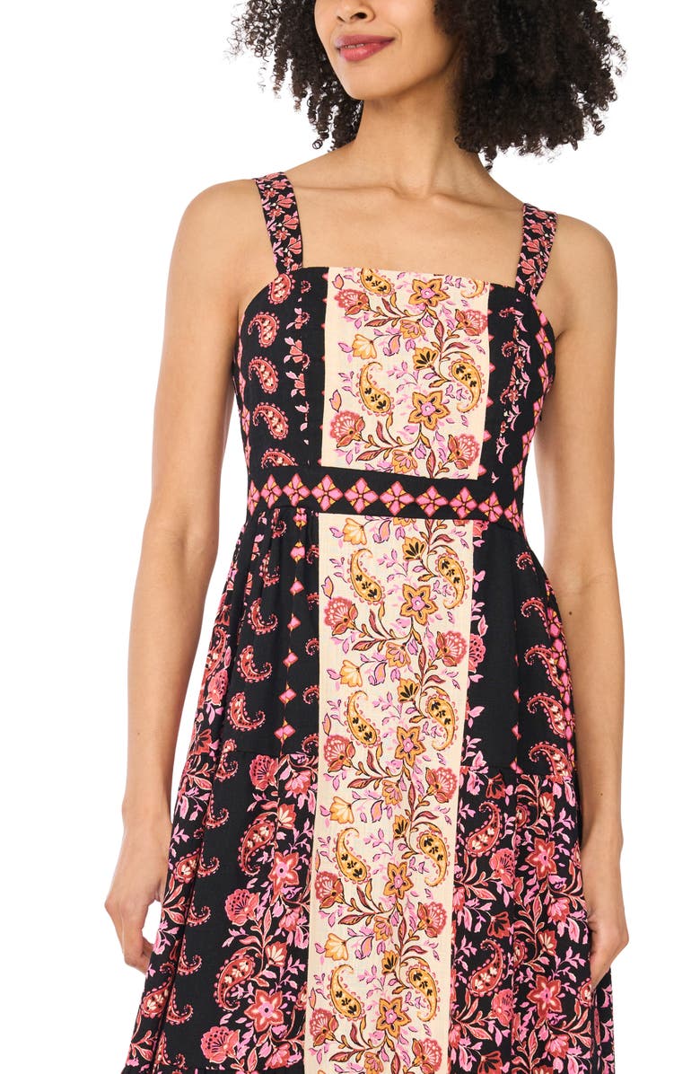 CeCe Mixed Scarf Print Midi Dress, Alternate, color, Rich Black