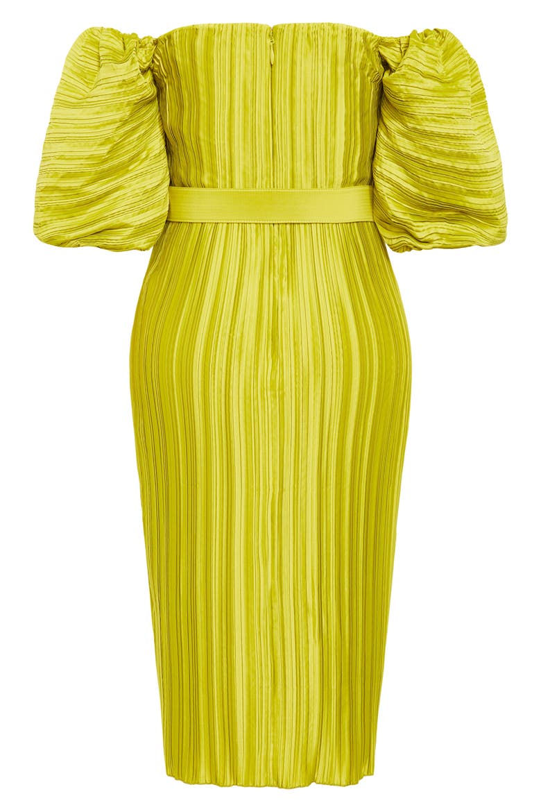Krista Pleated Puff Sleeve Midi Dress, Alternate, color, CHARTREUSE