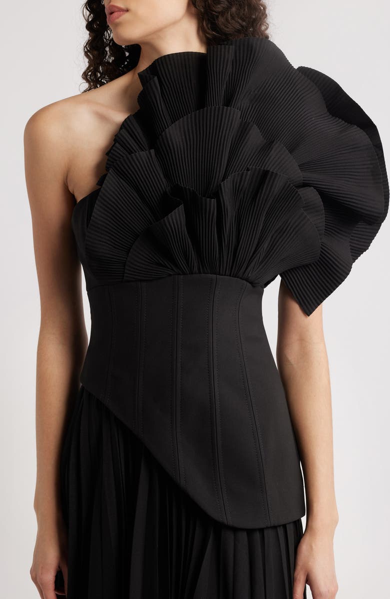 Acler Whittington Ruffle One-Shoulder Gown, Alternate, color, Black