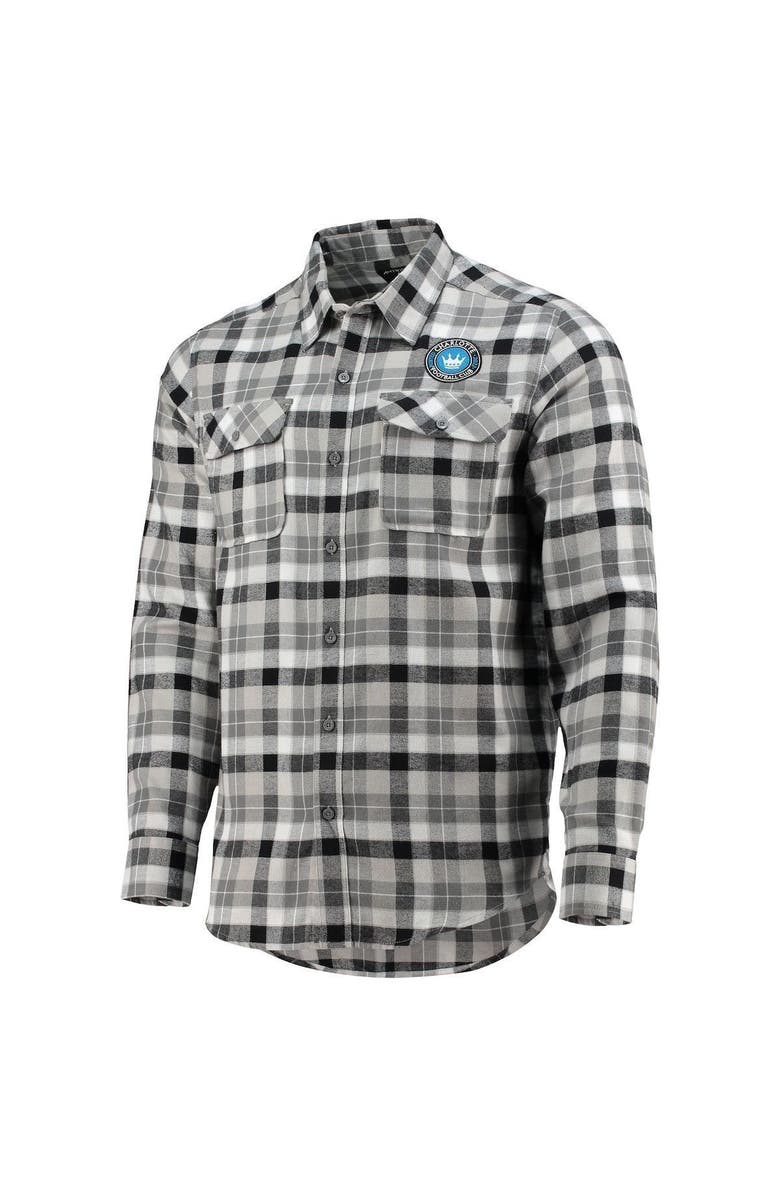 ANTIGUA Men's Antigua Black/Gray Charlotte FC Ease Flannel Long Sleeve Button-Up Shirt, Alternate, color, 