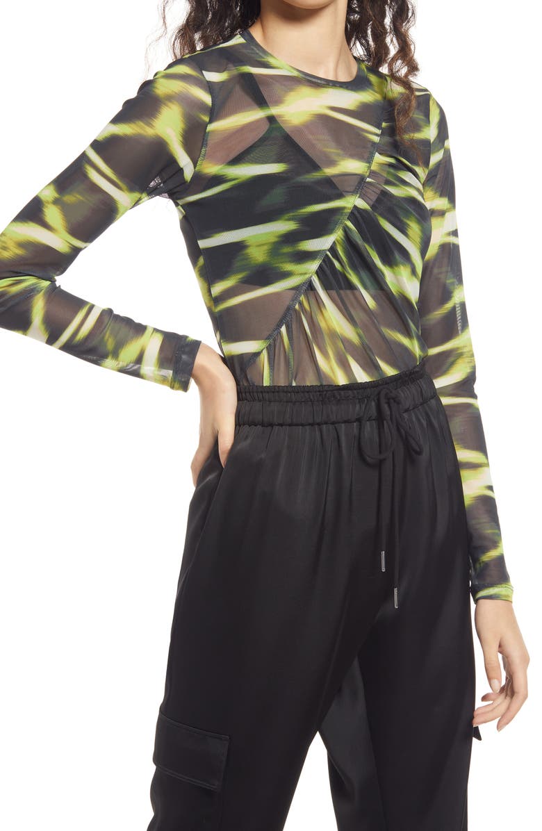 Open Edit Ruched Mesh Top, Main, color,