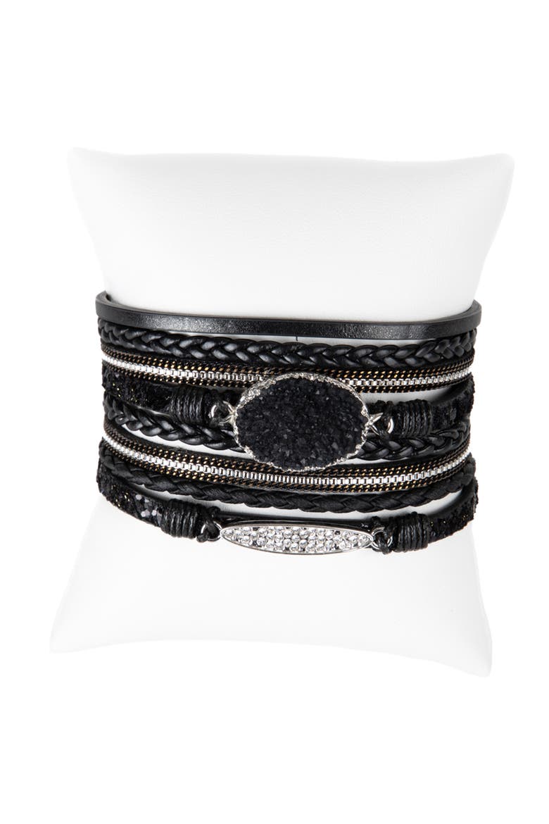 Sparkling Druzy Leather Bracelet, Alternate, color, BLACK