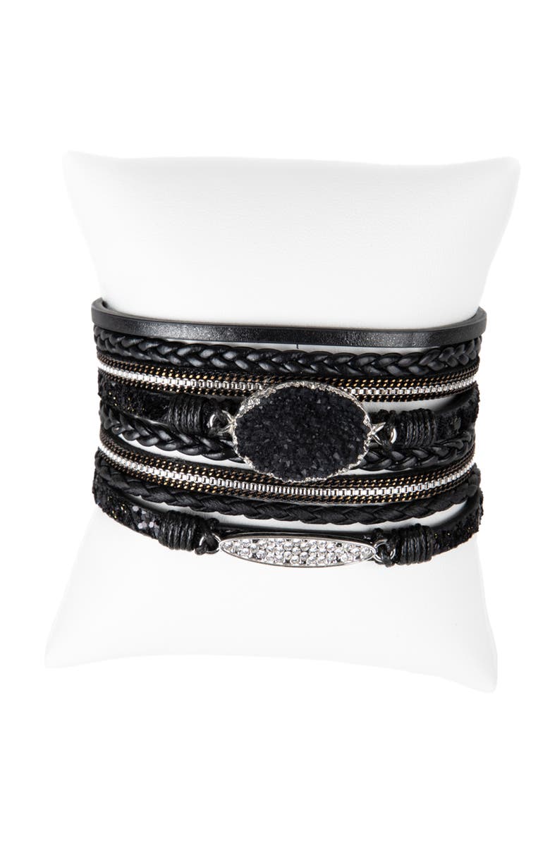 SAACHI Sparkling Druzy Leather Bracelet, Alternate, color, Black